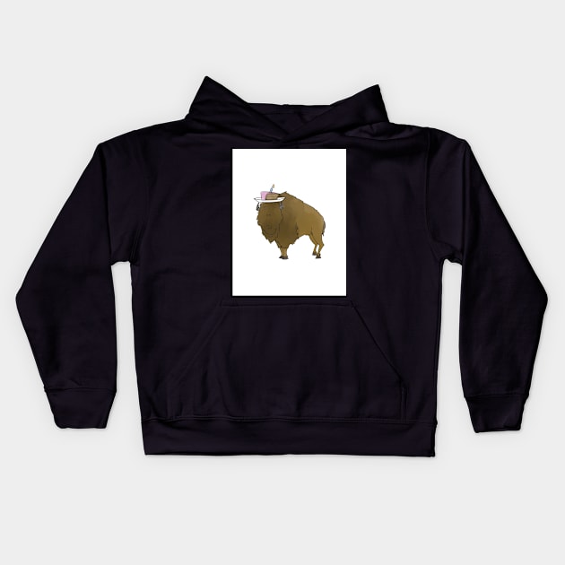 Buffalo with Cake - Happy Birthday Kids Hoodie by trippyart